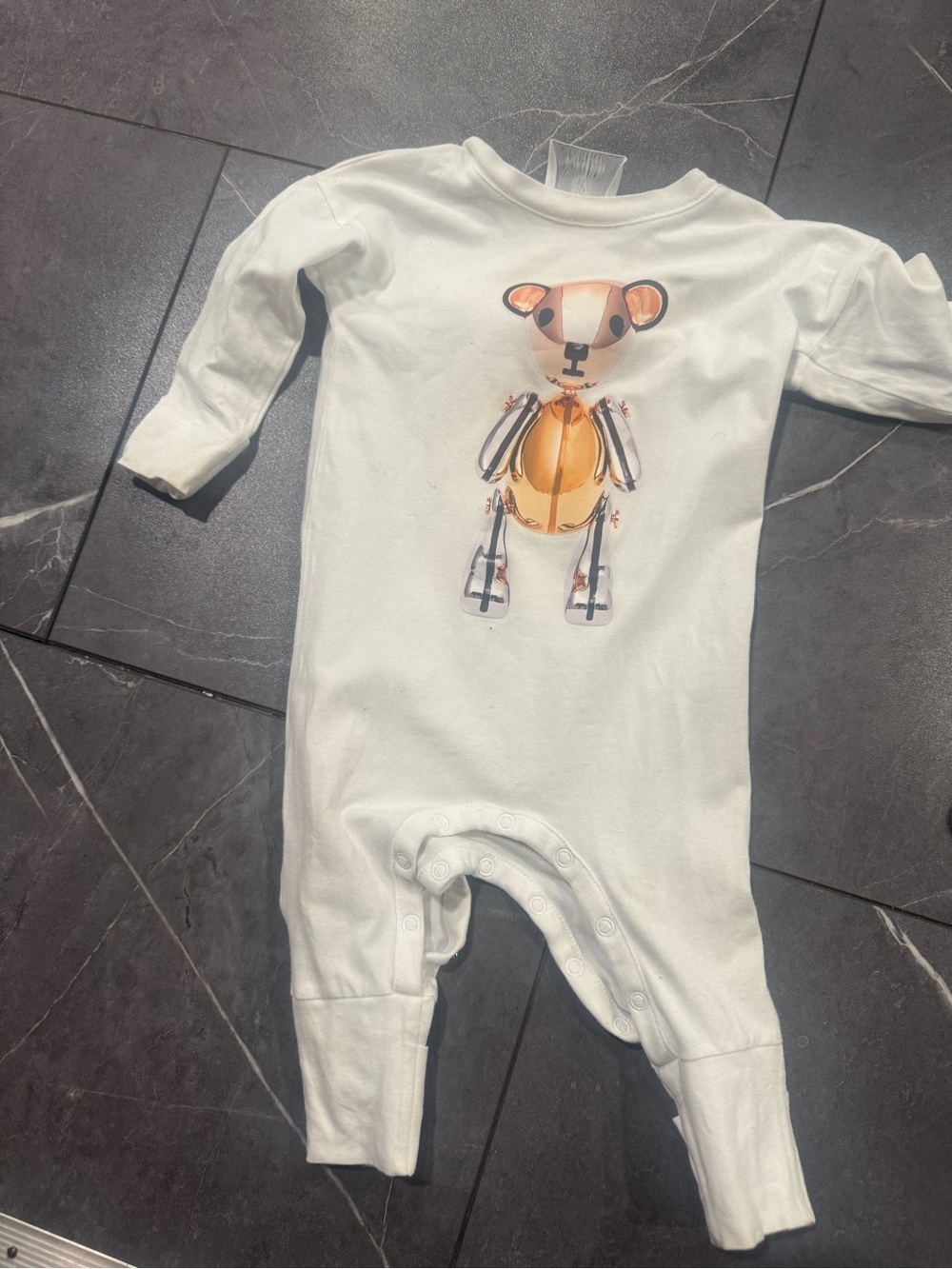 Burberry Cream Baby Footed One-Piece with Teddy Print